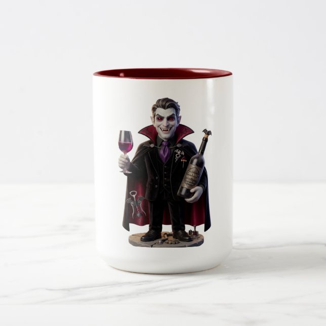 Caneca De Café Em Dois Tons Vampire Sommelier Cabernet Vampirius Funny Hallowe (Centro)