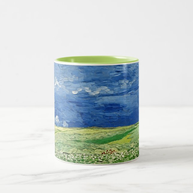 Caneca De Café Em Dois Tons Van Gogh's Wheatfield sob Thunderclouds (Centro)