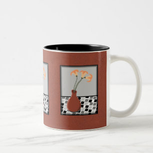 Caneca De Café Em Dois Tons Vaso vermelho com flores em uma caneca telhada da
