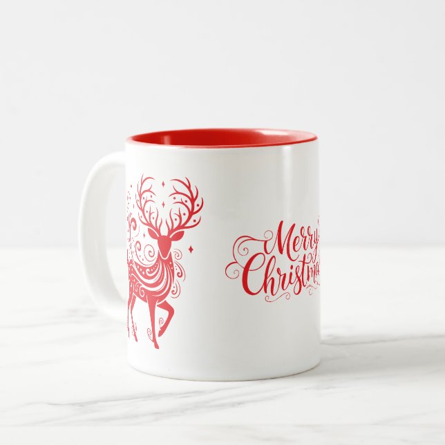 Caneca De Café Em Dois Tons Veado de Feriado (Frente Esquerda)