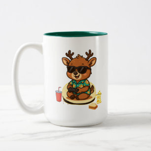 Caneca De Café Em Dois Tons Veado Gamer Divertido Óculos de Sol Amante de Lanc