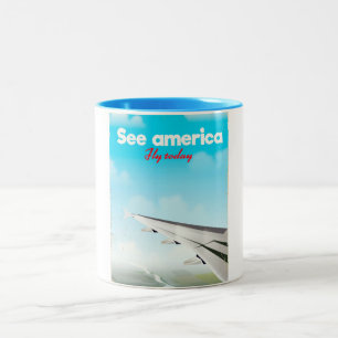 Caneca De Café Em Dois Tons Veja o impressão de férias de vintage americano "v