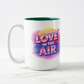 Caneca De Café Em Dois Tons Vela de Amor Retro dos Anos 80 no Ar Dia dos Namor