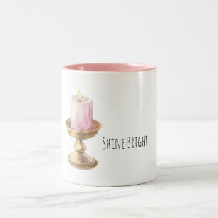 Caneca De Café Em Dois Tons Vela Rosa Dourada Brilha Forte