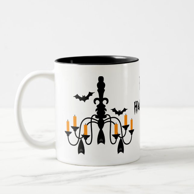 Caneca De Café Em Dois Tons Velas e morcegos de Halloween (Esquerda)