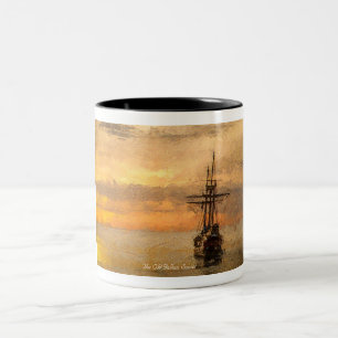 Caneca De Café Em Dois Tons Velejamento antigo para o pôr do sol