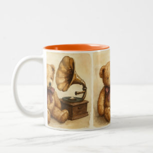 Caneca De Café Em Dois Tons Velha Gramofone, Vintage, por Natasha Us