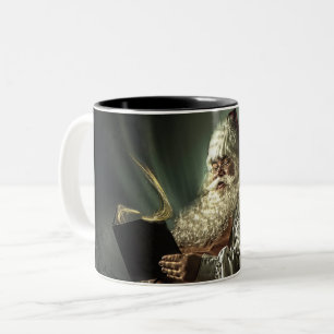 Caneca De Café Em Dois Tons Velho Papai Noel Lendo Sua Lista
