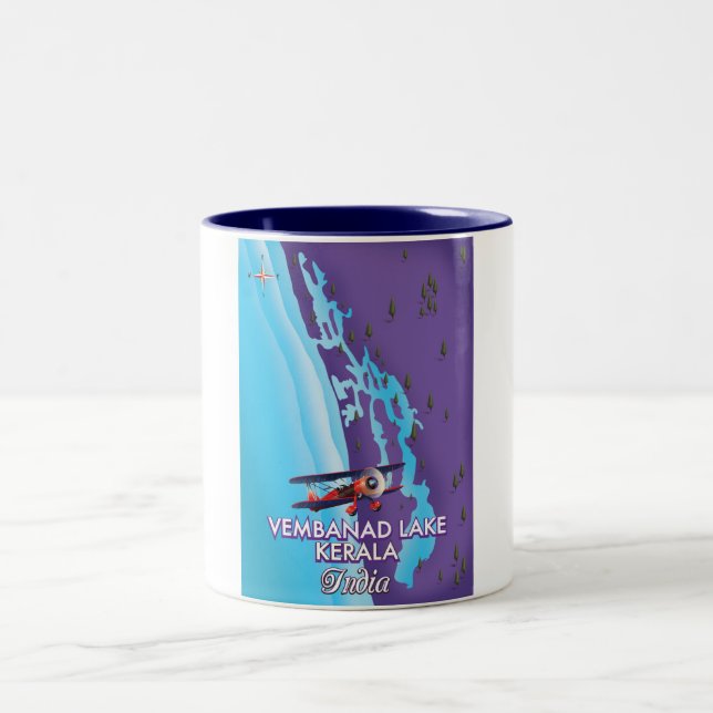 Caneca De Café Em Dois Tons Vembanad Lake ,poster de viagens da Índia (Centro)