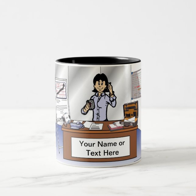 Caneca De Café Em Dois Tons Vendedor - Cartoon feminino por PrintedPerfection (Centro)