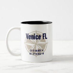 Caneca De Café Em Dois Tons Veneza, Flórida Latitude Longitude Náutica