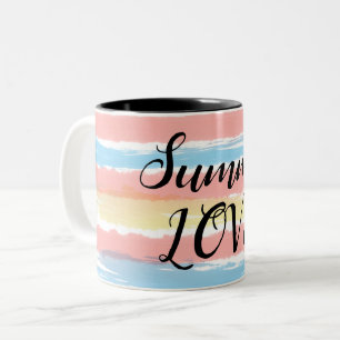 Caneca De Café Em Dois Tons Verão Amor Cor Azul Cor-de-Amarelo Cor Azul