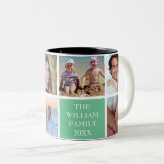 Caneca De Café Em Dois Tons Verde de Colagem de Fotos da Família Personalizada