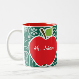 Caneca De Café Em Dois Tons Verde de garrafa Paisley; Apple
