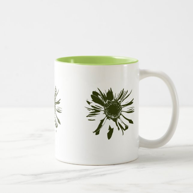 Caneca De Café Em Dois Tons Verde limão Gerbera Flowers (Direita)