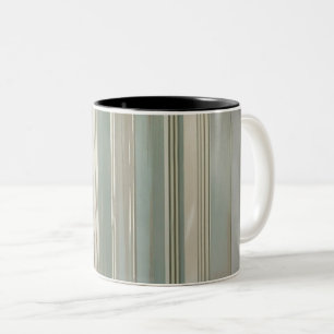 Caneca De Café Em Dois Tons Verde Salvia Azul Empoeirado Cinza Taupe Listra Fa