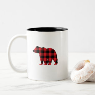 Caneca De Café Em Dois Tons Verificação de Búfalo Preto do Urso