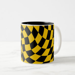 Caneca De Café Em Dois Tons Verificações Retrotorturadas em Amarelo Preto Veri