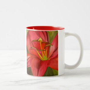 Caneca De Café Em Dois Tons Vermelho Alerta Lily - pintura em flor de aquarela