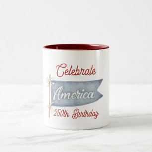 Caneca De Café Em Dois Tons Vermelho Branco Azul Celebre a América 