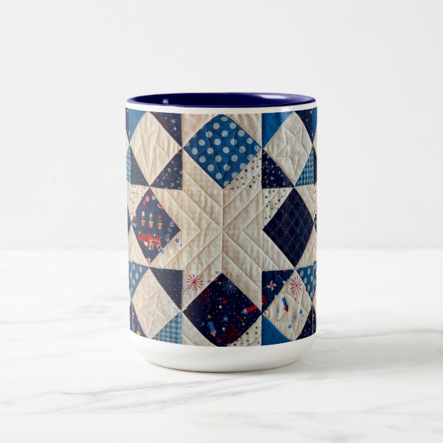 Caneca De Café Em Dois Tons Vermelho, Branco e Azul, Mug de Café Quilado (Centro)