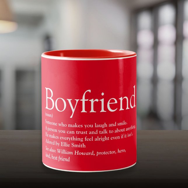 Caneca De Café Em Dois Tons Vermelho de melhor Namorado do mundo (World's Best Boyfriend Ever Definition Red Two-Tone Coffee Mug)