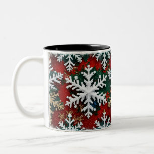 Caneca De Café Em Dois Tons Vermelho e Verde Clássico Floco de Neve Natal
