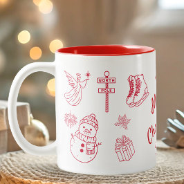 Caneca De Café Em Dois Tons Vermelho Natal Alegre Desenho à Mão