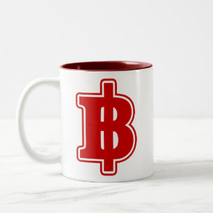 Caneca De Café Em Dois Tons VERMELHO SINAL BAHT ฿ Moeda Tailandesa ฿