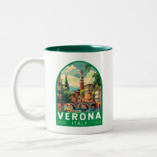 Caneca De Café Em Dois Tons Verona Itália Viagem Art Vintage