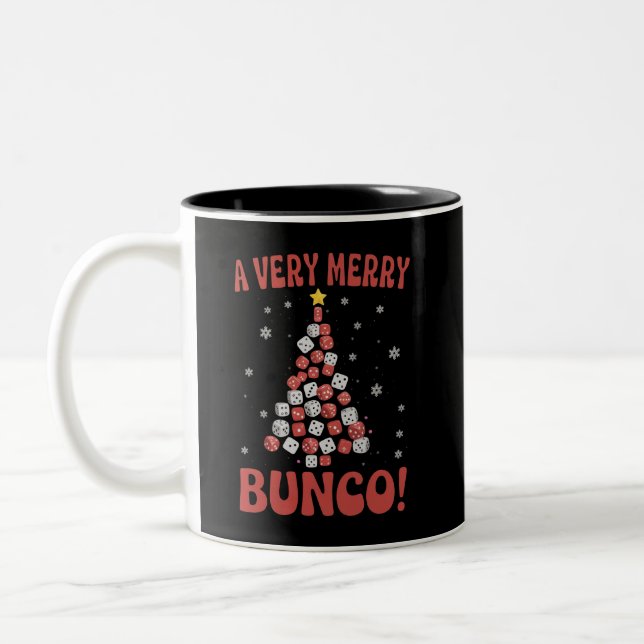 Caneca De Café Em Dois Tons Very Merry Bunco Christmas Tree Dice Game Night (Esquerda)