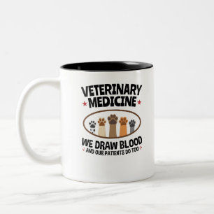 Caneca De Café Em Dois Tons Vet Tech Veterinarian Desenhar Sangue Citação