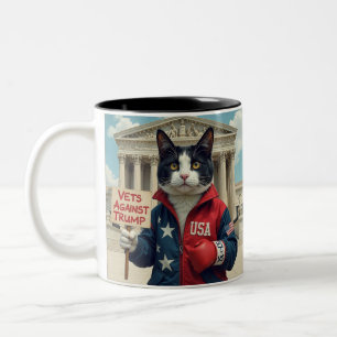 Caneca De Café Em Dois Tons Veteranos Contra Trump Cat