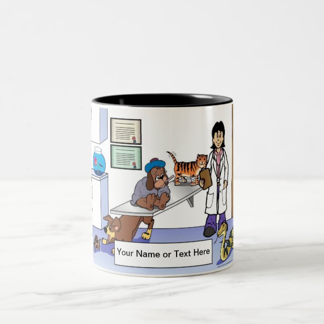 Caneca De Café Em Dois Tons Veterinário Personalizado - Caricatura Feminina (Centro)