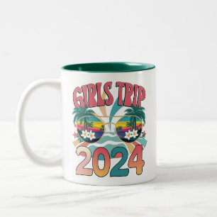 Caneca De Café Em Dois Tons Viagem das Garotas Groovy 2024 Fim de Semana Verão
