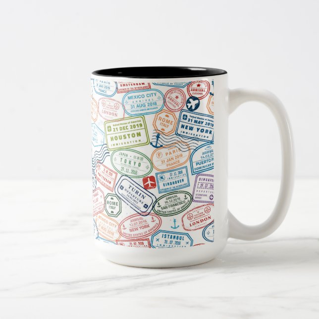 Caneca De Café Em Dois Tons Viagem design - carimbos de passaporte (Direita)