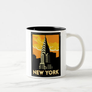 Caneca De Café Em Dois Tons viagem retro do vintage de New York Estados Unidos