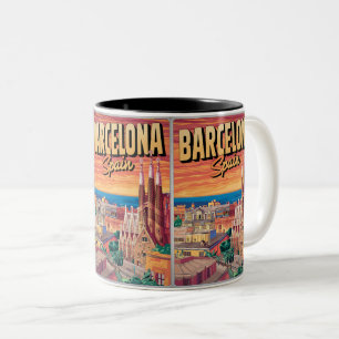 Caneca De Café Em Dois Tons Viagem vintage barcelona sagrada familia presentes