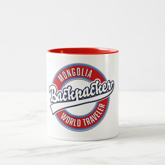 Caneca De Café Em Dois Tons viajante mundial de mochilas da mongólia (Centro)
