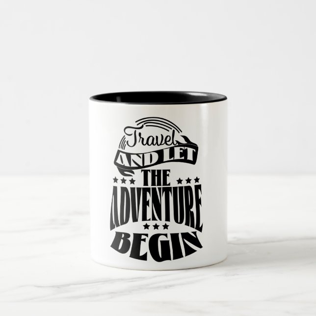 Caneca De Café Em Dois Tons Viaje e deixe a aventura começar (Centro)