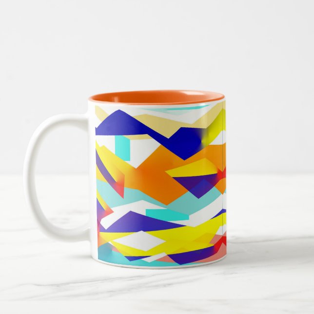 Caneca De Café Em Dois Tons Víblias Felizes, Abstrato, Azul Amarelo (Esquerda)