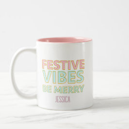 Caneca De Café Em Dois Tons Víblias Festivas Coloridas Modernas Sejam Felizes