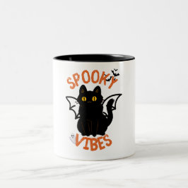 Caneca De Café Em Dois Tons Víblias Spookes Gato Face Halloween