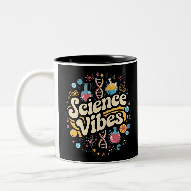 Caneca De Café Em Dois Tons Vibrações Científicas Groovy Primeiro Dia de Volta (Esquerda)