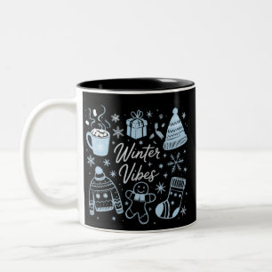 Caneca De Café Em Dois Tons Vibrações de Inverno Férias de Natal Época de Floc