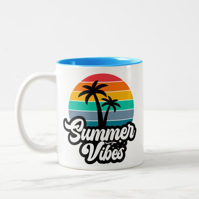 Caneca De Café Em Dois Tons Vibrações de Verão com Design de Palmeiras (Esquerda)