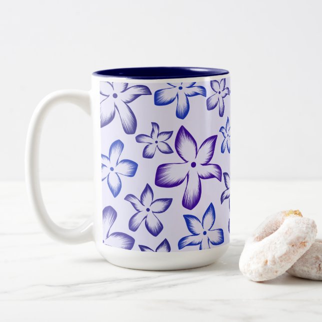 Caneca De Café Em Dois Tons Vibrant Blue Purple Gradient Flower (Com Donut)