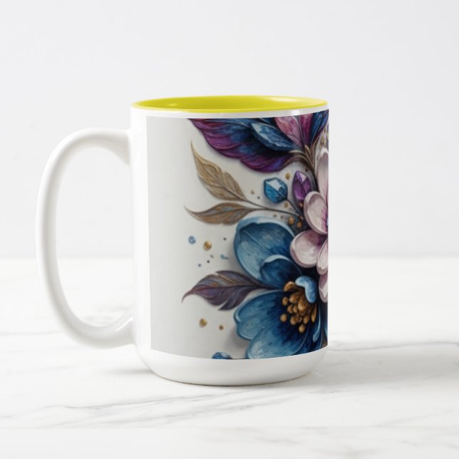 Caneca De Café Em Dois Tons Vibrant Floral Artwork (Esquerda)