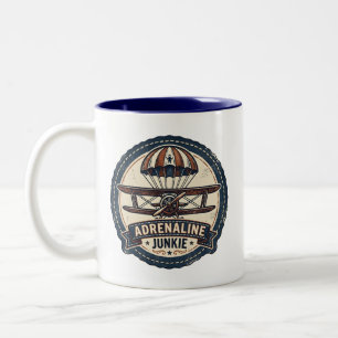 Caneca De Café Em Dois Tons Viciado em Adrenalina Saltos de Paraquedas Vintage