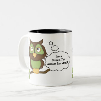 Caneca De Café Em Dois Tons Viciado em Chá Verde-Coruja Verde